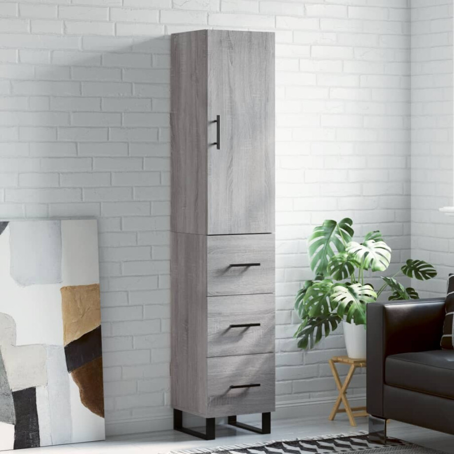 vidaXL Hoge kast 34,5x34x180 cm bewerkt hout grijs sonoma eikenkleurig afbeelding 1