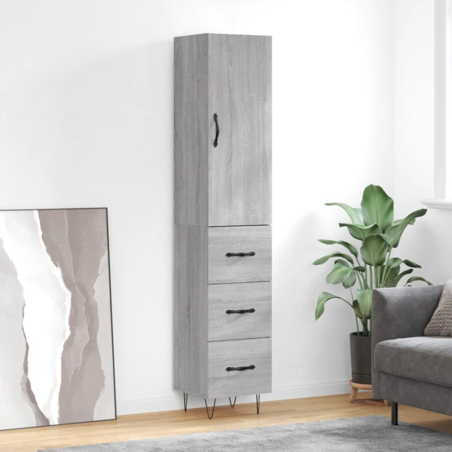 vidaXL Hoge kast 34,5x34x180 cm bewerkt hout grijs sonoma eikenkleurig afbeelding 1