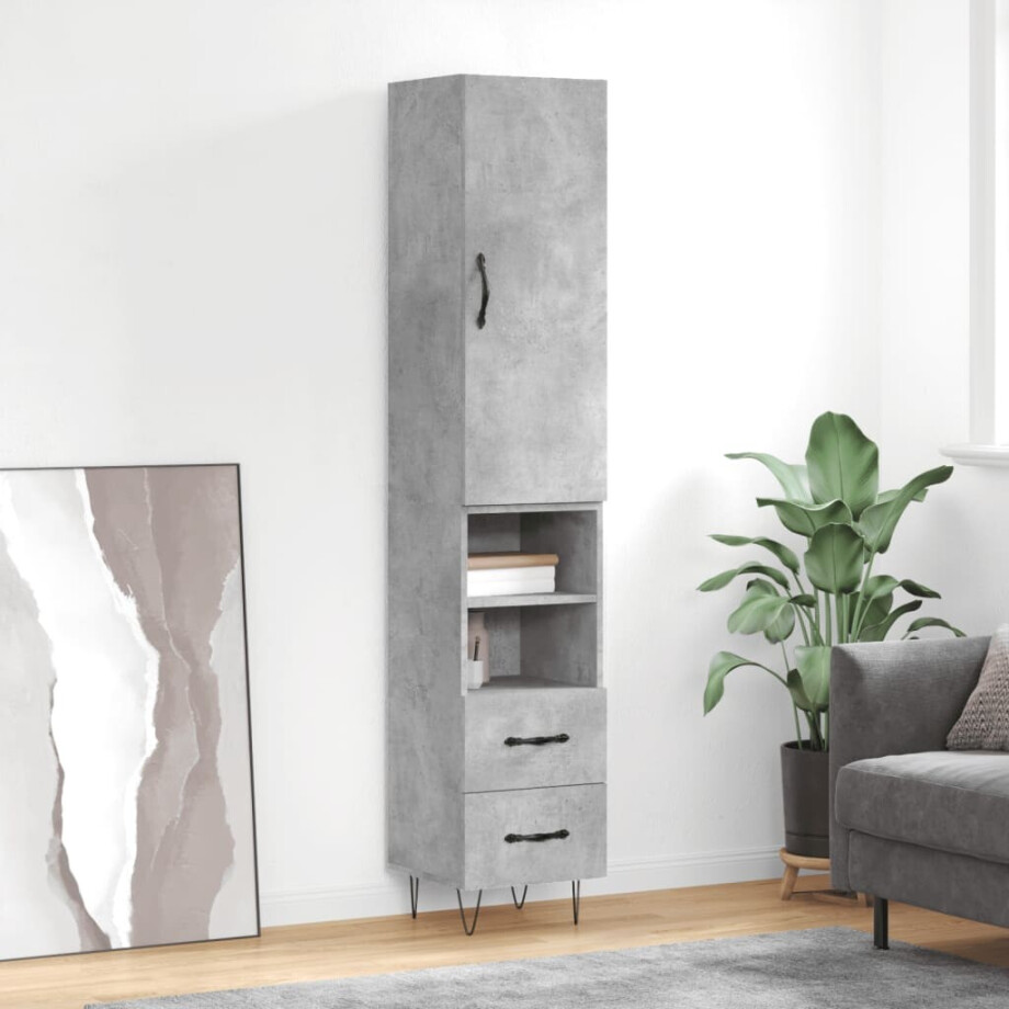 vidaXL Hoge kast 34,5x34x180 cm bewerkt hout betongrijs vidaXL Hoge kast 34,5x34x180 cm bewerkt hout betongrijs afbeelding 1
