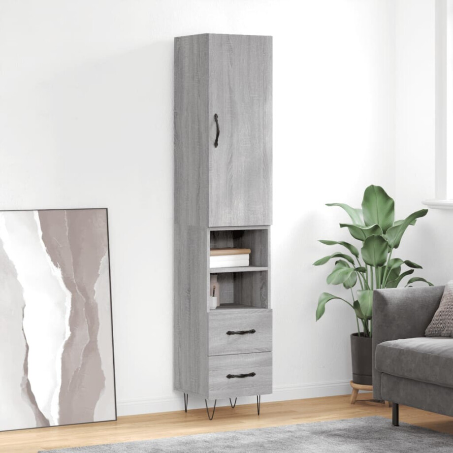 vidaXL Hoge kast 34,5x34x180 cm bewerkt hout grijs sonoma eikenkleurig afbeelding 1