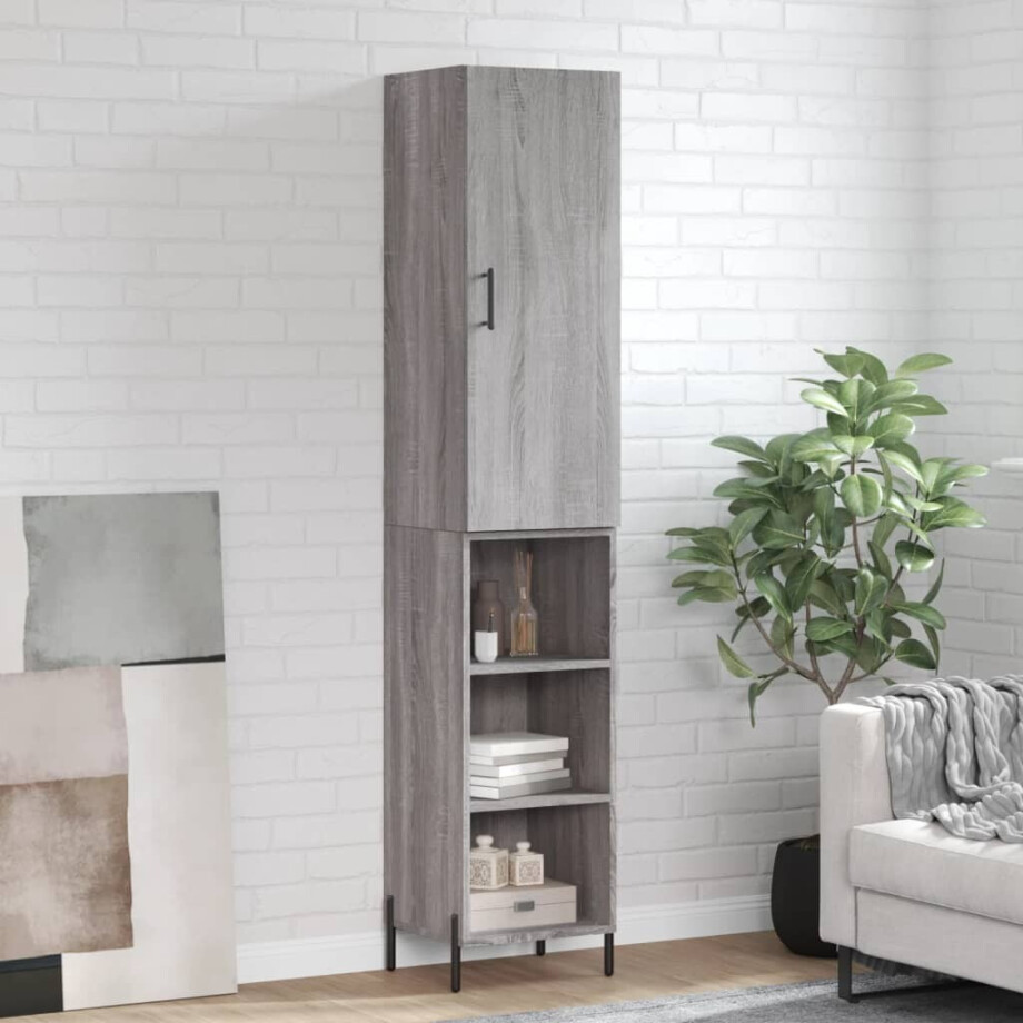vidaXL Hoge kast 34,5x34x180 cm bewerkt hout grijs sonoma eikenkleurig afbeelding 1