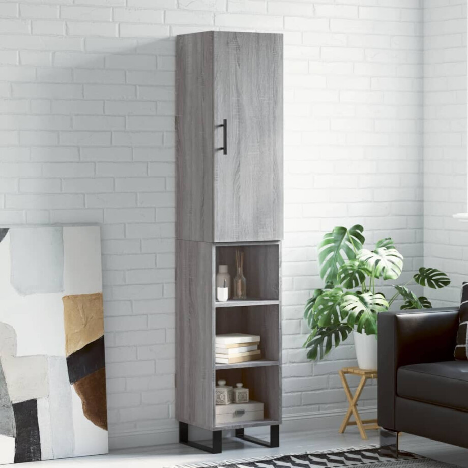 vidaXL Hoge kast 34,5x34x180 cm bewerkt hout grijs sonoma eikenkleurig afbeelding 1