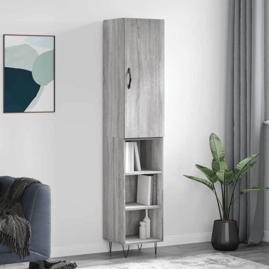 vidaXL Hoge kast 34,5x34x180 cm bewerkt hout grijs sonoma eikenkleurig afbeelding 1