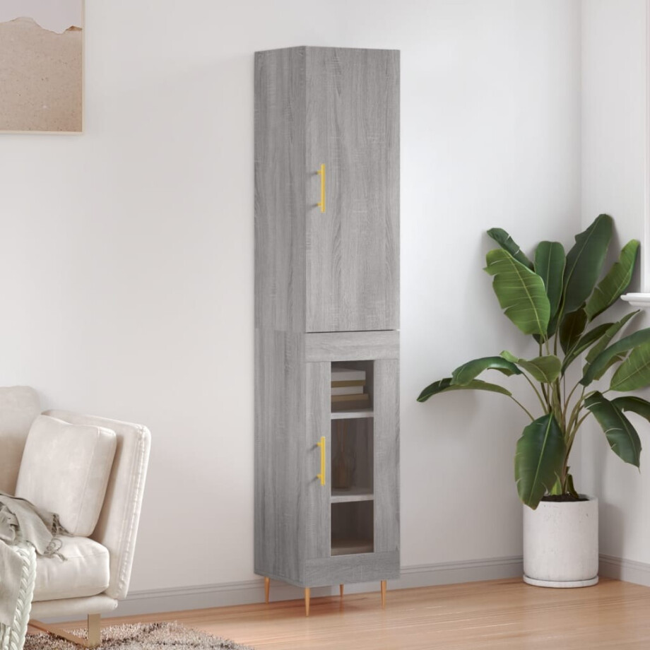 vidaXL Hoge kast 34,5x34x180 cm bewerkt hout grijs sonoma eikenkleurig afbeelding 1