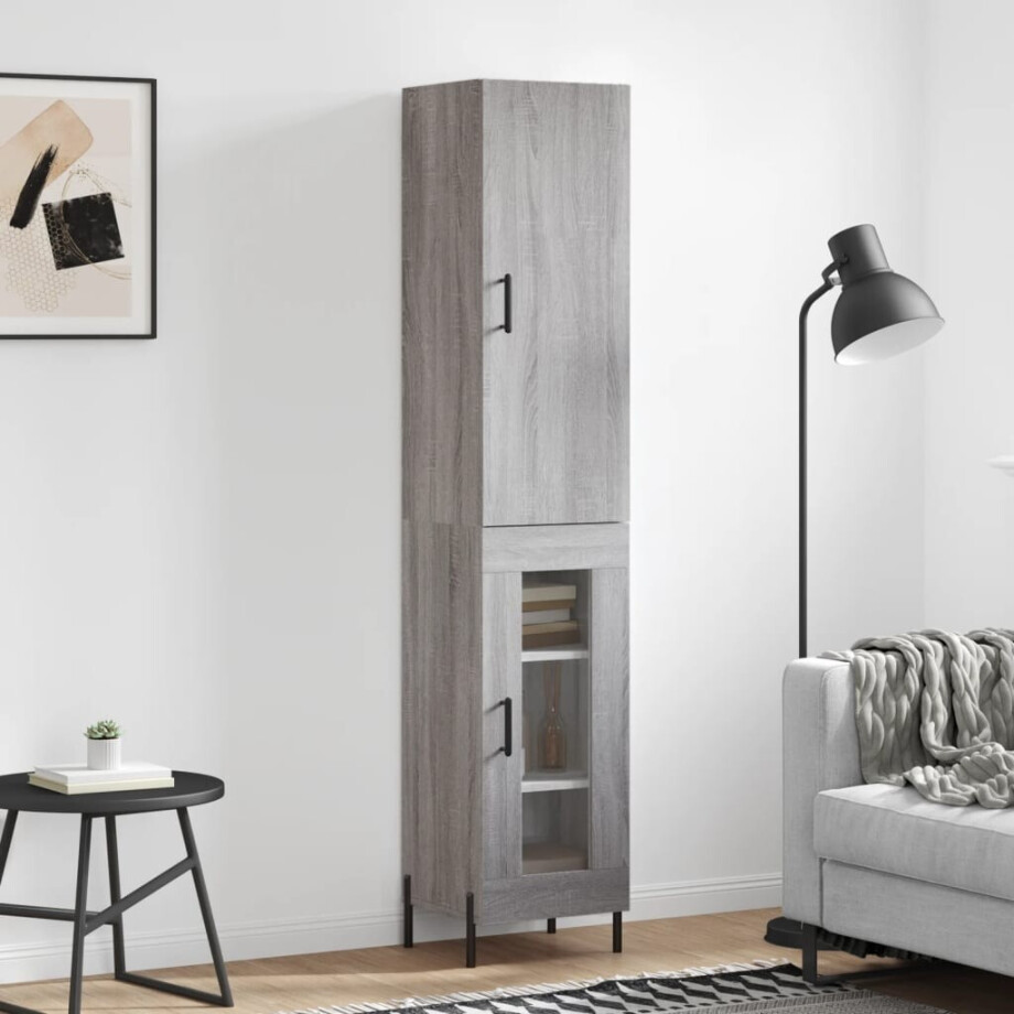 vidaXL Hoge kast 34,5x34x180 cm bewerkt hout grijs sonoma eikenkleurig afbeelding 1