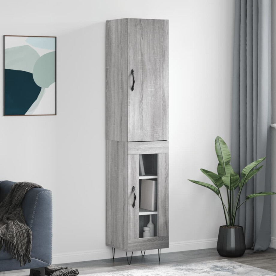 vidaXL Hoge kast 34,5x34x180 cm bewerkt hout grijs sonoma eikenkleurig afbeelding 1