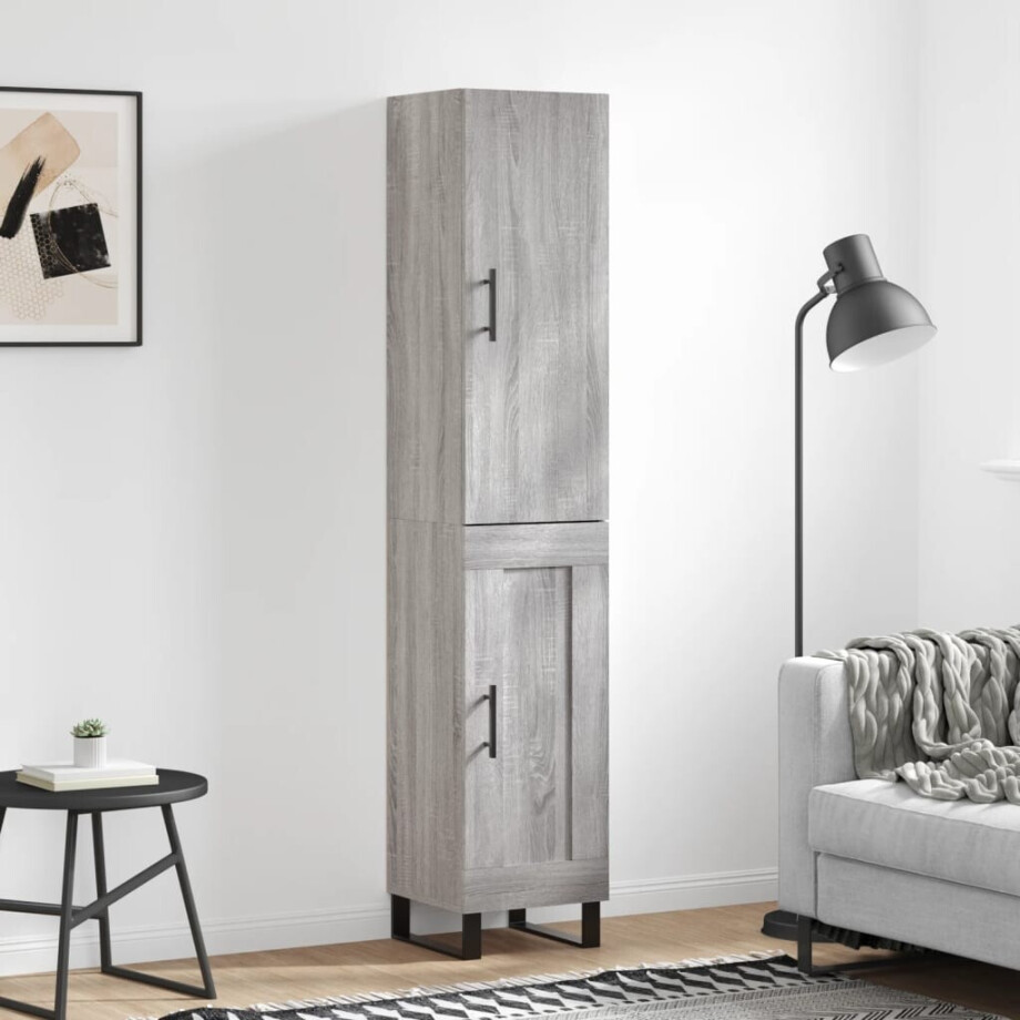 vidaXL Hoge kast 34,5x34x180 cm bewerkt hout grijs sonoma eikenkleurig afbeelding 1