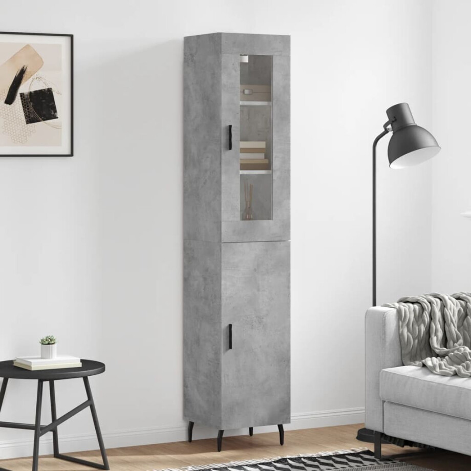 vidaXL Hoge kast 34,5x34x180 cm bewerkt hout betongrijs afbeelding 1