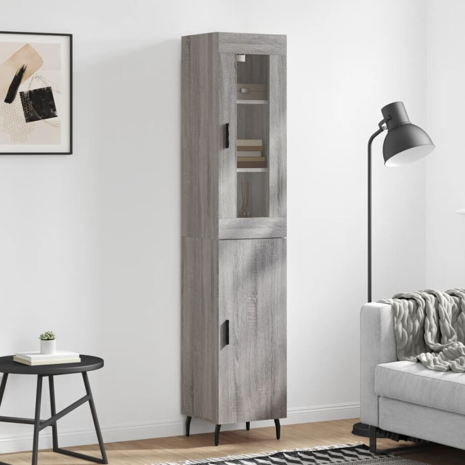 vidaXL Hoge kast 34,5x34x180 cm bewerkt hout grijs sonoma eikenkleurig afbeelding 1