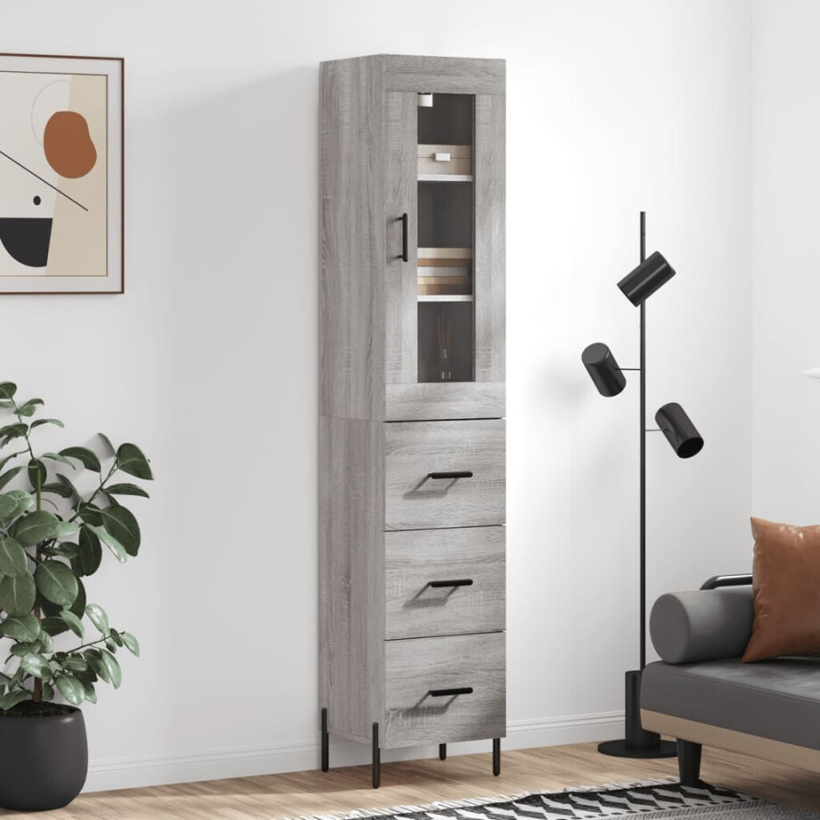 vidaXL Hoge kast 34,5x34x180 cm bewerkt hout grijs sonoma eikenkleurig afbeelding 1
