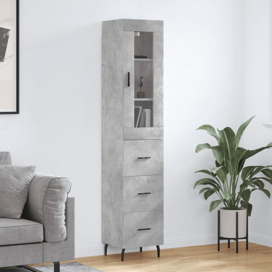 vidaXL Hoge kast 34,5x34x180 cm bewerkt hout betongrijs afbeelding 1