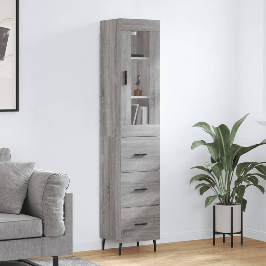vidaXL Hoge kast 34,5x34x180 cm bewerkt hout grijs sonoma eikenkleurig afbeelding 1