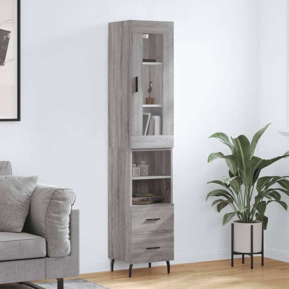 vidaXL Hoge kast 34,5x34x180 cm bewerkt hout grijs sonoma eikenkleurig afbeelding 1