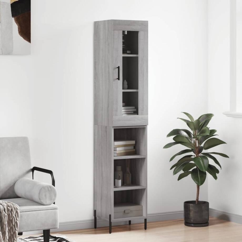 vidaXL Hoge kast 34,5x34x180 cm bewerkt hout grijs sonoma eikenkleurig afbeelding 1