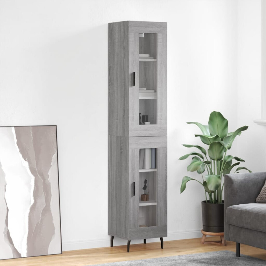vidaXL Hoge kast 34,5x34x180 cm bewerkt hout grijs sonoma eikenkleurig afbeelding 1