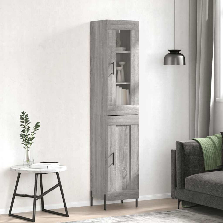vidaXL Hoge kast 34,5x34x180 cm bewerkt hout grijs sonoma eikenkleurig afbeelding 1