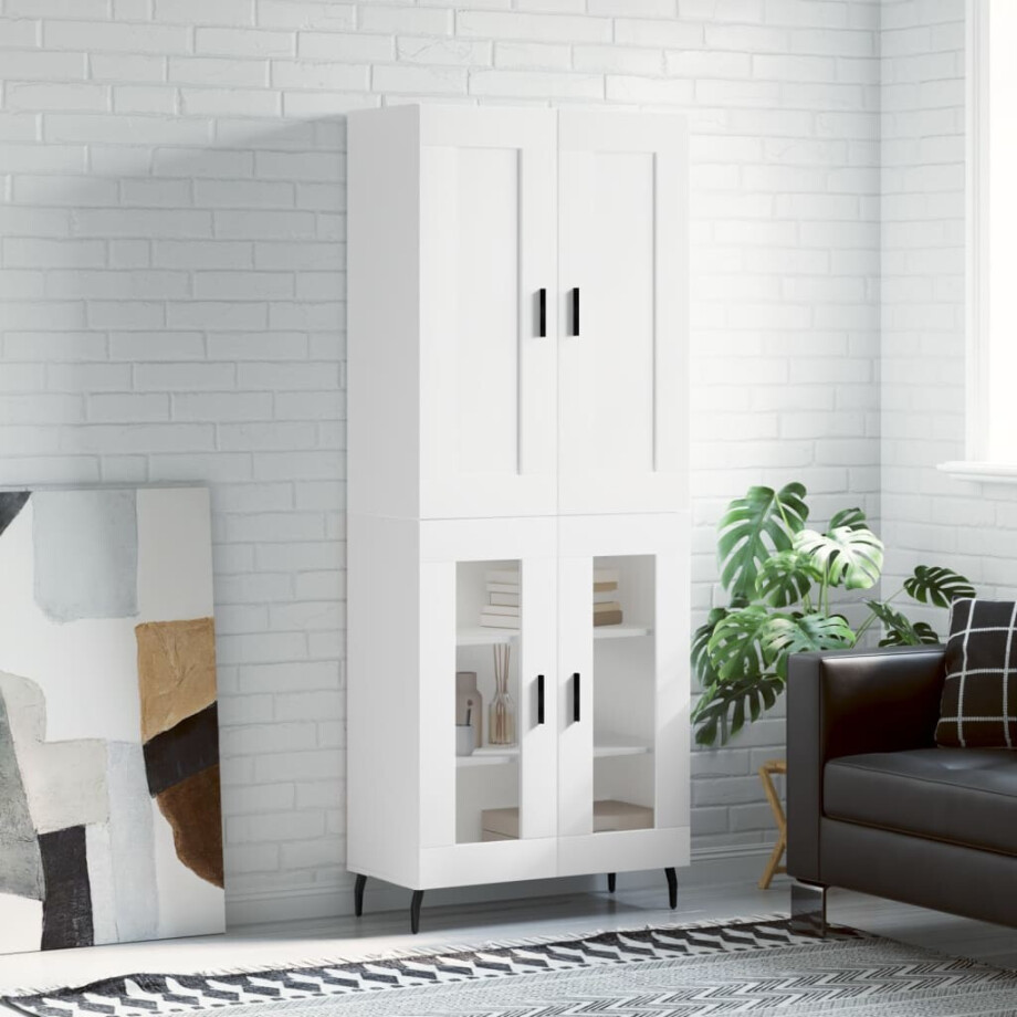 vidaXL Hoge kast 69,5x34x180 cm bewerkt hout wit afbeelding 1