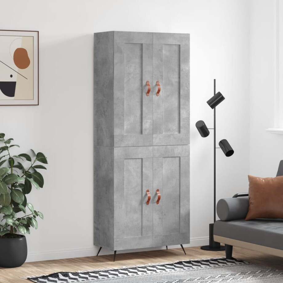 vidaXL Hoge kast 69,5x34x180 cm bewerkt hout betongrijs afbeelding 1