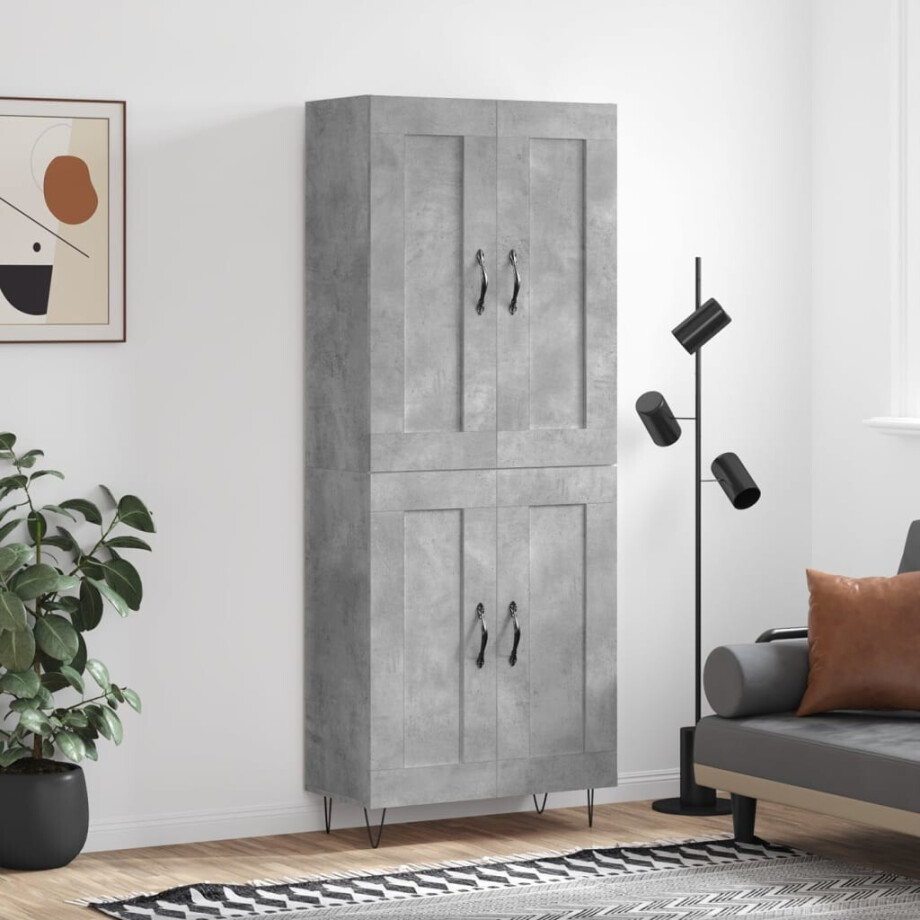 vidaXL Hoge kast 69,5x34x180 cm bewerkt hout betongrijs afbeelding 1