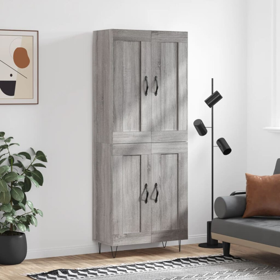 vidaXL Hoge kast 69,5x34x180 cm bewerkt hout grijs sonoma eikenkleurig afbeelding 1