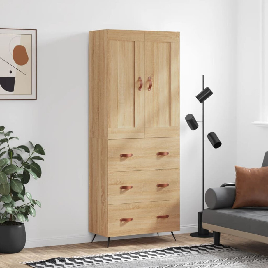 vidaXL Hoge kast 69,5x34x180 cm bewerkt hout sonoma eikenkleurig afbeelding 1