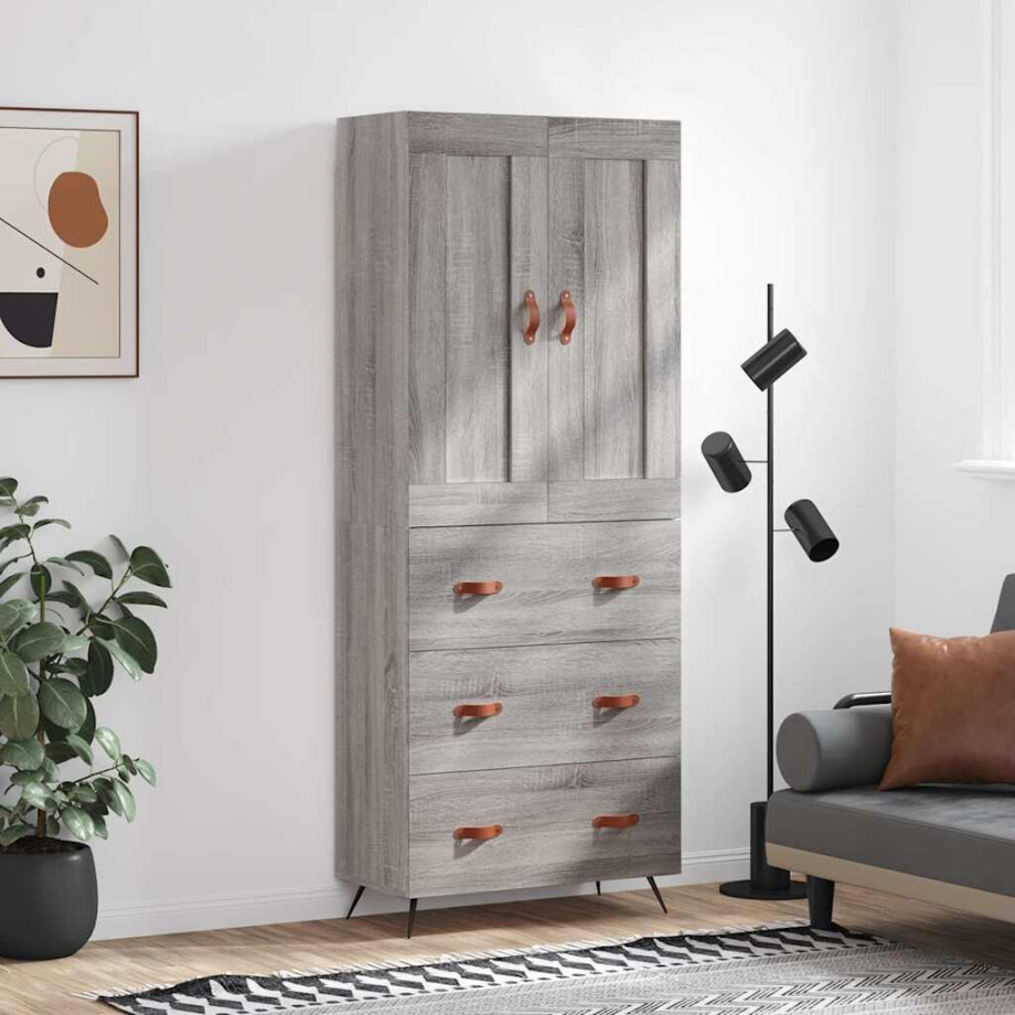vidaXL Hoge kast 69,5x34x180 cm bewerkt hout grijs sonoma eikenkleurig afbeelding 1