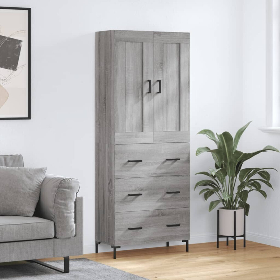 vidaXL Hoge kast 69,5x34x180 cm bewerkt hout grijs sonoma eikenkleurig afbeelding 1