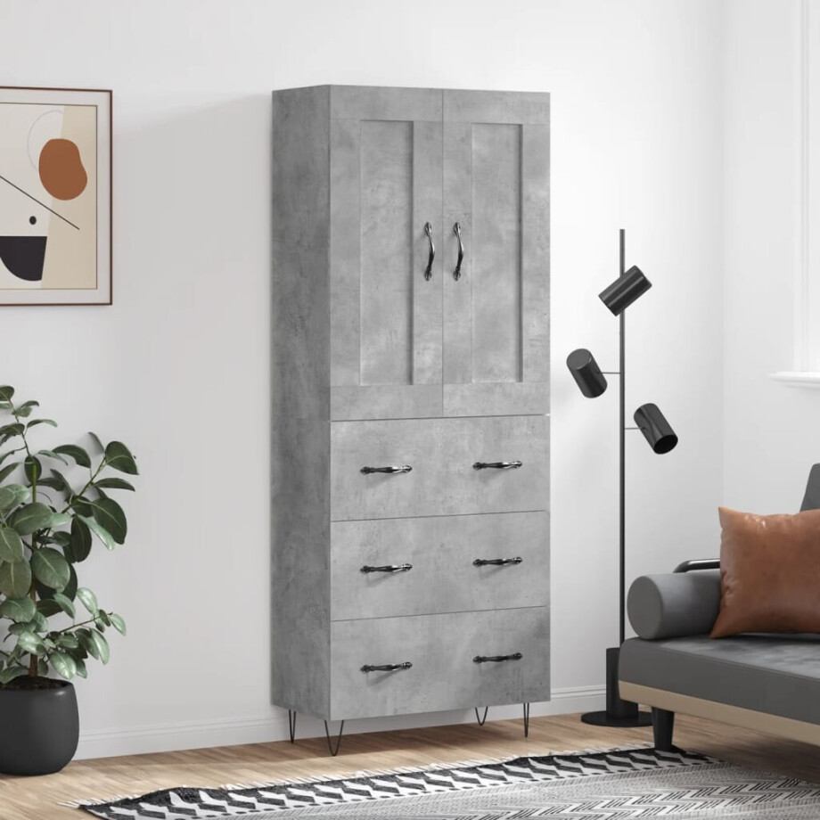 vidaXL Hoge kast 69,5x34x180 cm bewerkt hout betongrijs vidaXL Hoge kast 69,5x34x180 cm bewerkt hout betongrijs afbeelding 1