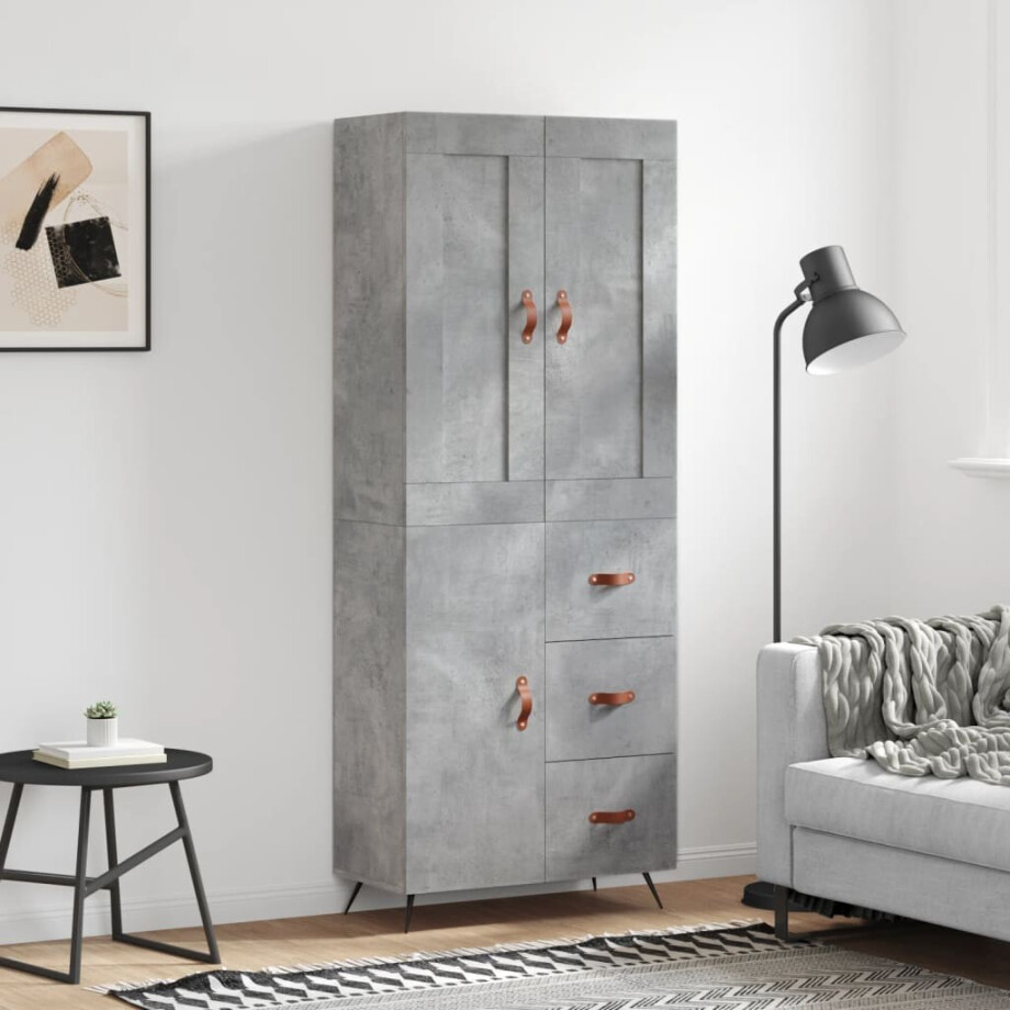 vidaXL Hoge kast 69,5x34x180 cm bewerkt hout betongrijs afbeelding 1