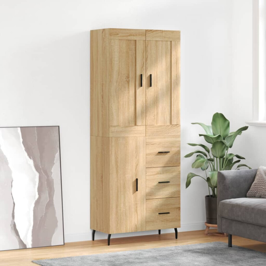 vidaXL Hoge kast 69,5x34x180 cm bewerkt hout sonoma eikenkleurig afbeelding 1