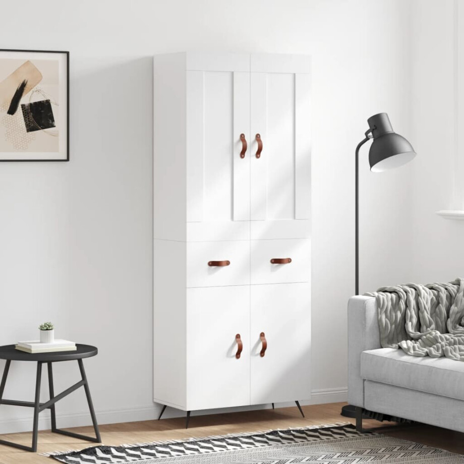 vidaXL Hoge kast 69,5x34x180 cm bewerkt hout wit afbeelding 1
