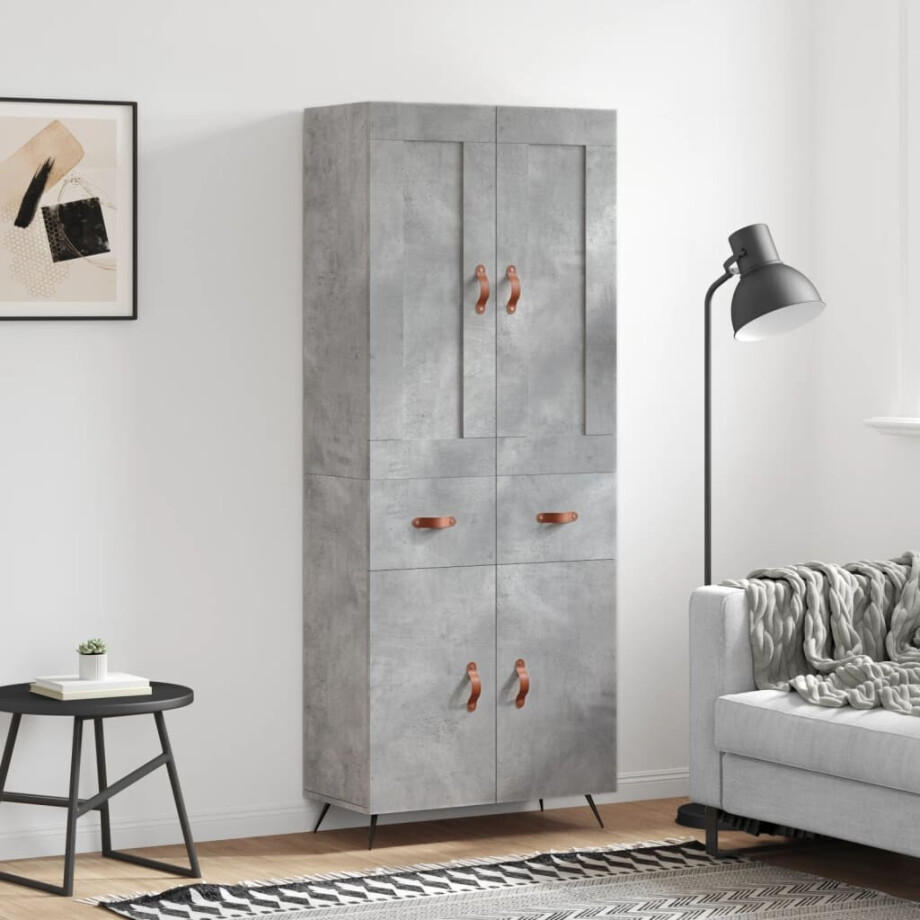 vidaXL Hoge kast 69,5x34x180 cm bewerkt hout betongrijs afbeelding 1