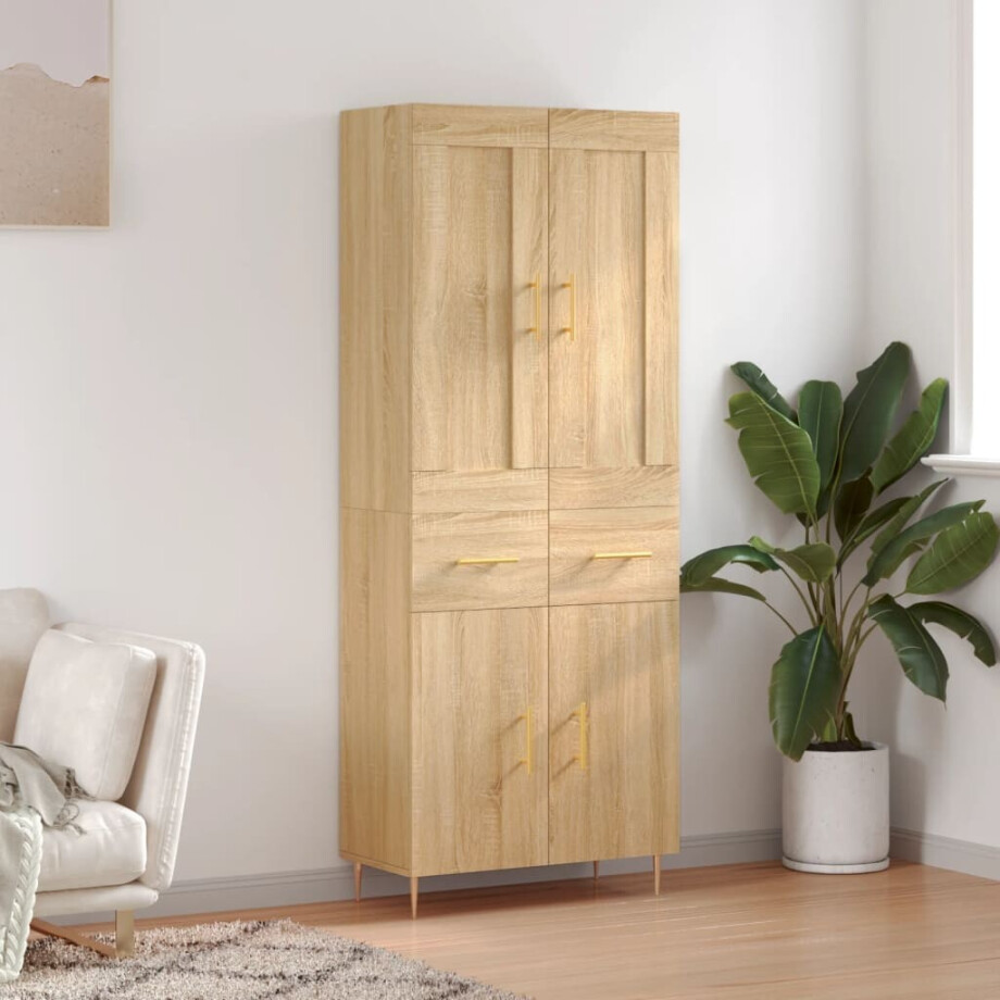 vidaXL Hoge kast 69,5x34x180 cm bewerkt hout sonoma eikenkleurig afbeelding 1