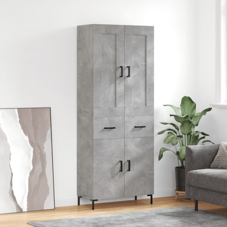 vidaXL Hoge kast 69,5x34x180 cm bewerkt hout betongrijs vidaXL Hoge kast 69,5x34x180 cm bewerkt hout betongrijs afbeelding 1