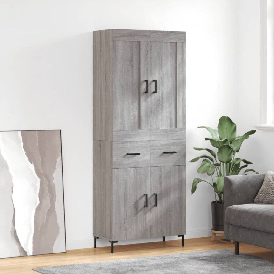 vidaXL Hoge kast 69,5x34x180 cm bewerkt hout grijs sonoma eikenkleurig afbeelding 1