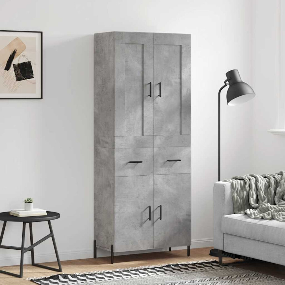 vidaXL Hoge kast 69,5x34x180 cm bewerkt hout betongrijs afbeelding 1