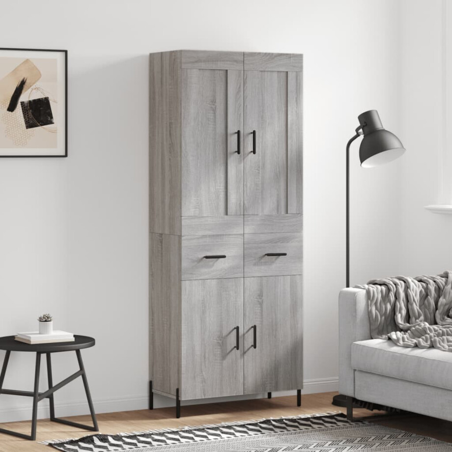 vidaXL Hoge kast 69,5x34x180 cm bewerkt hout grijs sonoma eikenkleurig afbeelding 1