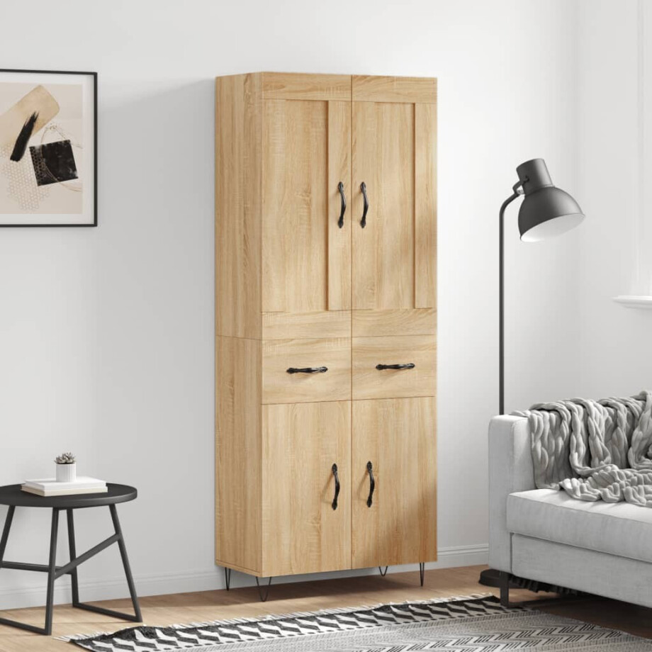 vidaXL Hoge kast 69,5x34x180 cm bewerkt hout sonoma eikenkleurig afbeelding 1
