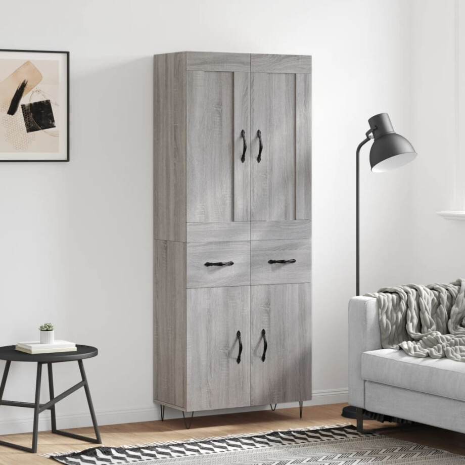 vidaXL Hoge kast 69,5x34x180 cm bewerkt hout grijs sonoma eikenkleurig afbeelding 1