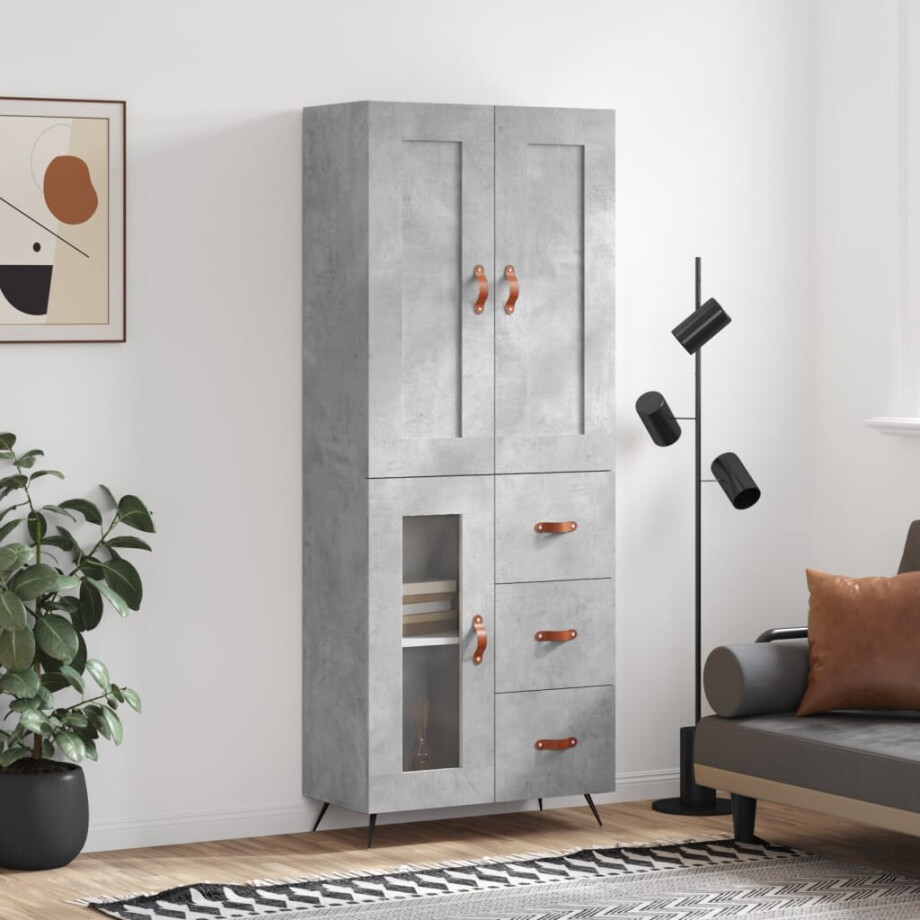 vidaXL Hoge kast 69,5x34x180 cm bewerkt hout betongrijs afbeelding 1