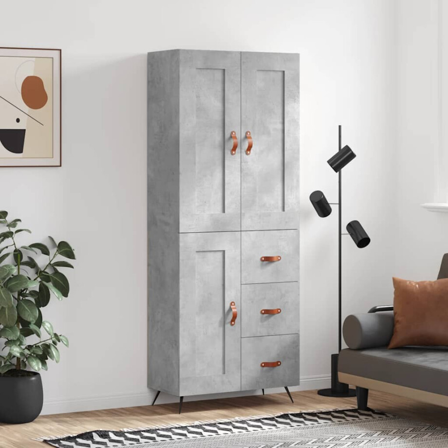 vidaXL Hoge kast 69,5x34x180 cm bewerkt hout betongrijs vidaXL Hoge kast 69,5x34x180 cm bewerkt hout betongrijs afbeelding 1