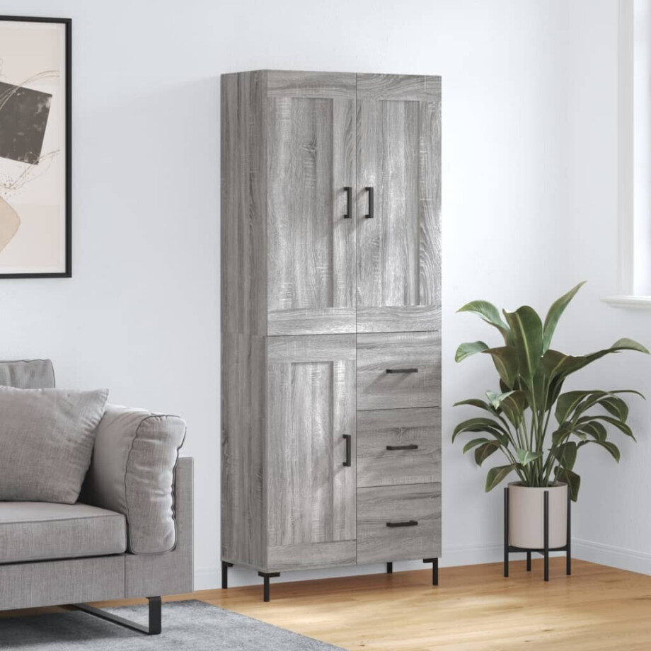 vidaXL Hoge kast 69,5x34x180 cm bewerkt hout grijs sonoma eikenkleurig afbeelding 1