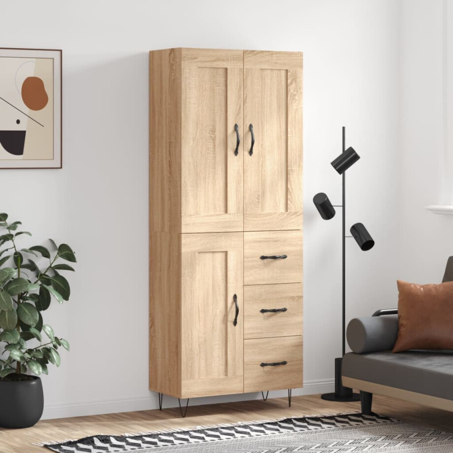 vidaXL Hoge kast 69,5x34x180 cm bewerkt hout sonoma eikenkleurig afbeelding 1