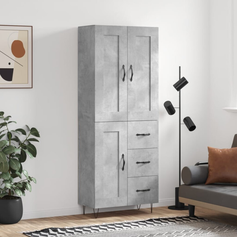 vidaXL Hoge kast 69,5x34x180 cm bewerkt hout betongrijs afbeelding 1