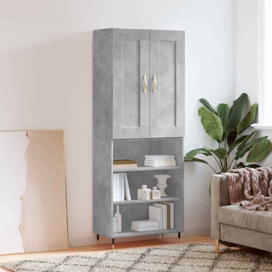 vidaXL Hoge kast 69,5x34x180 cm bewerkt hout betongrijs afbeelding 1