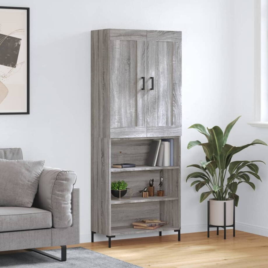 vidaXL Hoge kast 69,5x34x180 cm bewerkt hout grijs sonoma eikenkleurig afbeelding 1