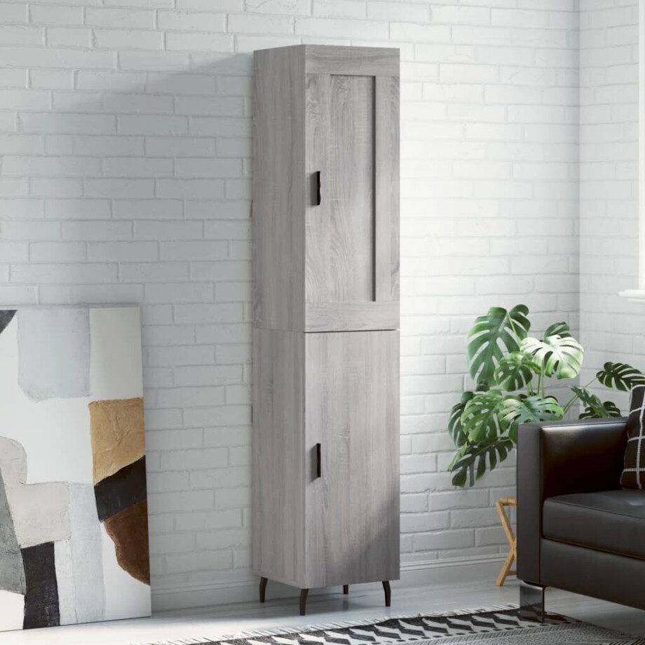 vidaXL Hoge kast 34,5x34x180 cm bewerkt hout grijs sonoma eikenkleurig afbeelding 1