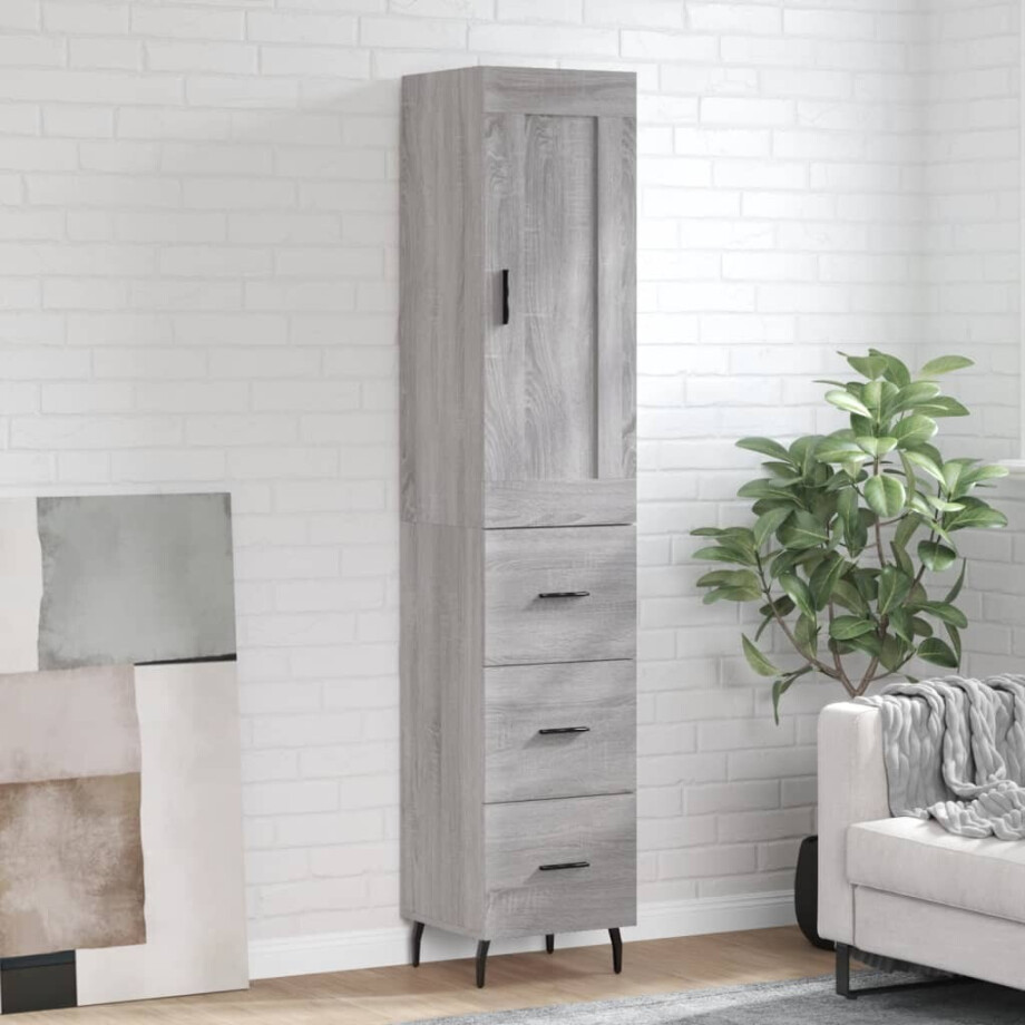 vidaXL Hoge kast 34,5x34x180 cm bewerkt hout grijs sonoma eikenkleurig afbeelding 1