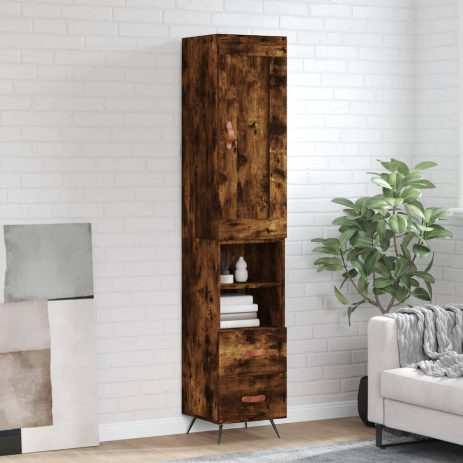vidaXL Hoge kast 34,5x34x180 cm bewerkt hout gerookt eikenkleurig afbeelding 1