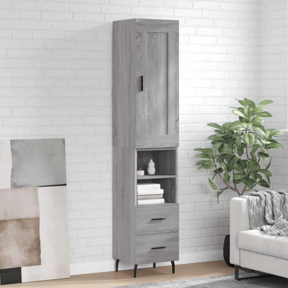 vidaXL Hoge kast 34,5x34x180 cm bewerkt hout grijs sonoma eikenkleurig afbeelding 1